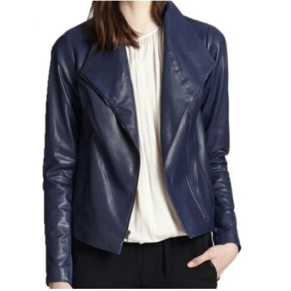 Vince Deep Blue Leather Jacket NWOT - Picture 11 of 11